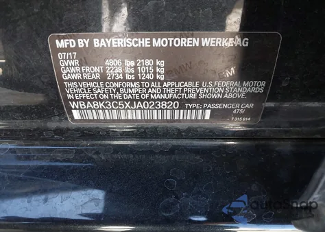 2018 BMW 330I xDrive from USA, damaged, VIN WBA8K3C5XJA023820